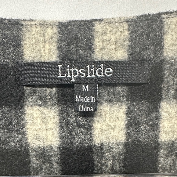 Lipslide Women’s Gingham Check No-Collar Coat Black & White Ruffle Bell Sleeves - Picture 2 of 3